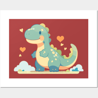 Cute Baby Dino Kawaii Hearts T Rex Posters and Art